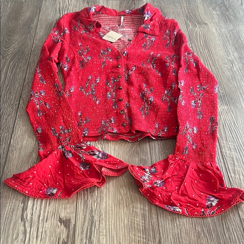 Free People Floral Red Women's Top